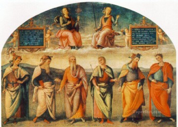 Pietro Perugino Painting - Prudence and Justice with Six Antique Wisemen 1497 Renaissance Pietro Perugino